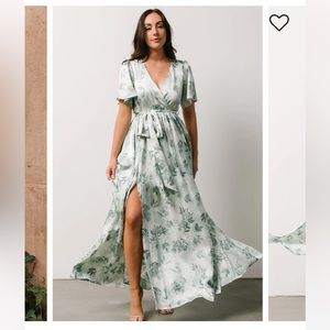 Baltic Born Sicily Satin maxi dress. Sage floral. Size Small.